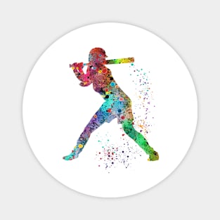Girl Baseball Softball Batter Watercolor Painting Art Gifts Magnet
